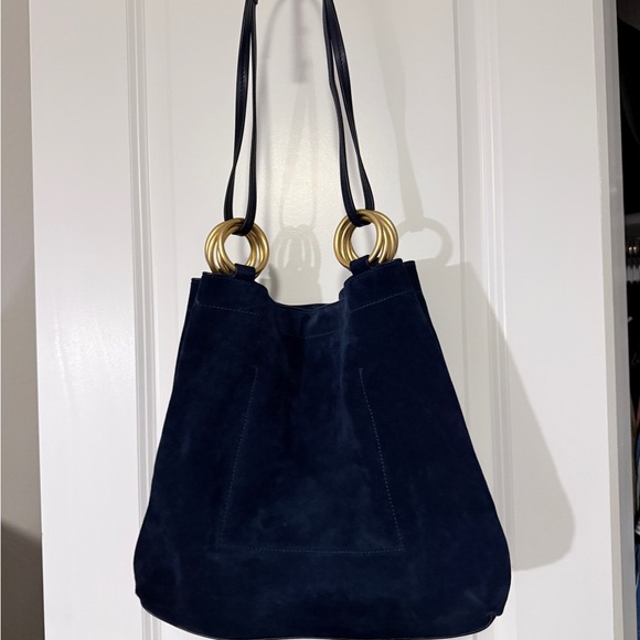 Tory Burch Farrah Navy Suede Tote Bag - Picture 3 of 4